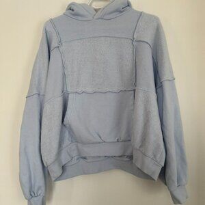 $60 Aerie Patchwork Sherpa Hoodie Light Blue Cozy Pullover Size S